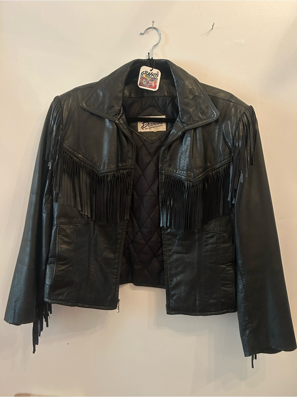 Vintage Fringe Black Leather Jacket -